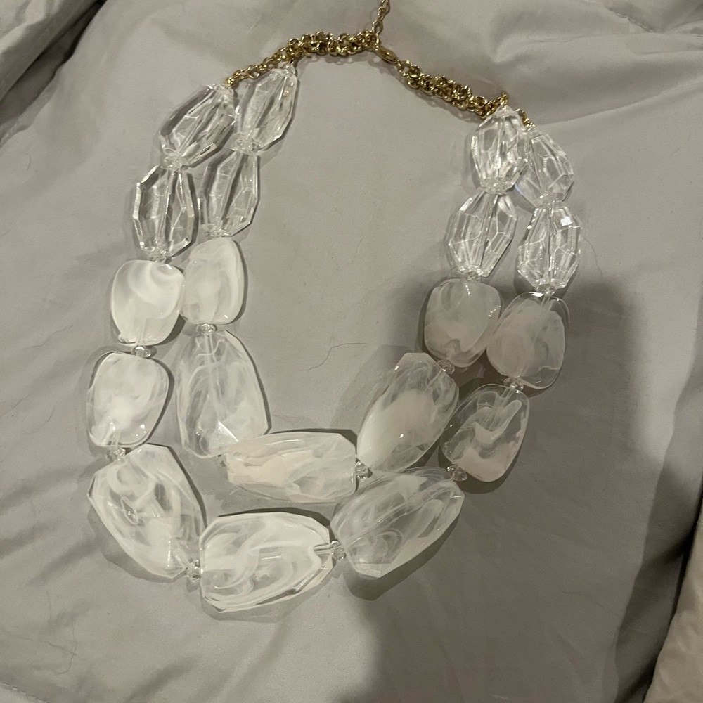Clear & white stone acrylic statement necklace